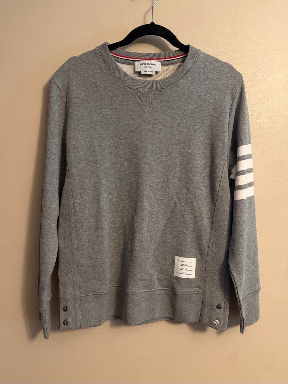 Thom Browne Men's Gray Crewneck Sweatshirt with Sleeve Stripes